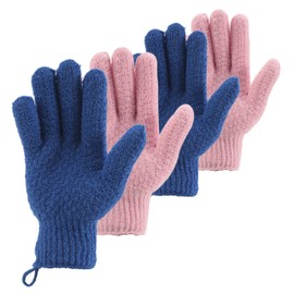CLEEDY Bath Exfoliating Gloves Scrub - 4 pcs (2 Pair) Lengthened and Large Exfoliating Scrubbing Gloves for Shower, Spa, Massage - Scrub Exfoliating Mitts for Body, Face, Hand and Foot（Blue and Pink）
