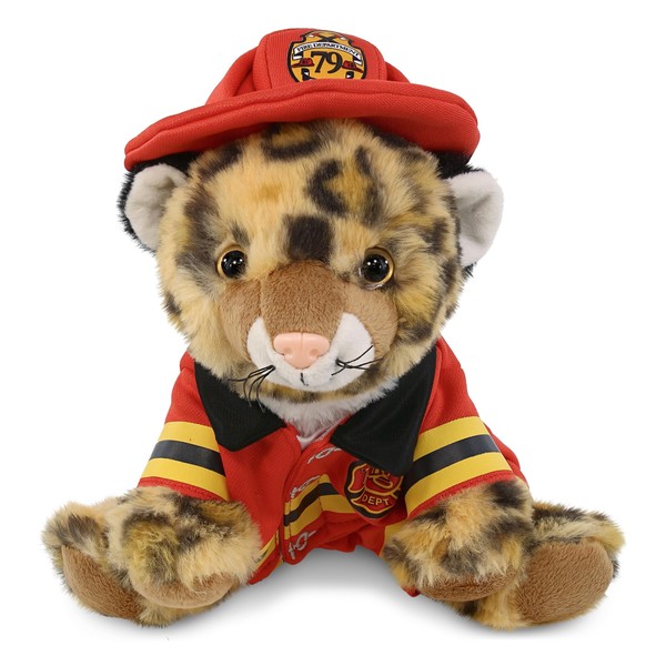 DolliBu Squat Leopard Firefighter Stuffed Animal with Name Personalization -