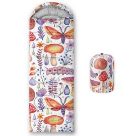 QOOMO Cartoon Mushroom Butterfly Caterpillar Printed Camping Sleeping Bags,3 Season Warm & Cool,Waterproof Sleeping Bags for Adults & Kids,Traveling,and Outdoors,Camping Gear Equipment,31x90inch
