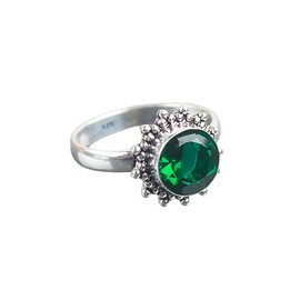 Natural Semi Precious Gemstones Ring Handcrafted 925 Stamped Silver Statement Women's Ring Birthday Gift, Christmas Gift Gemstone Jewelry For Her (Created Emerald, 8)