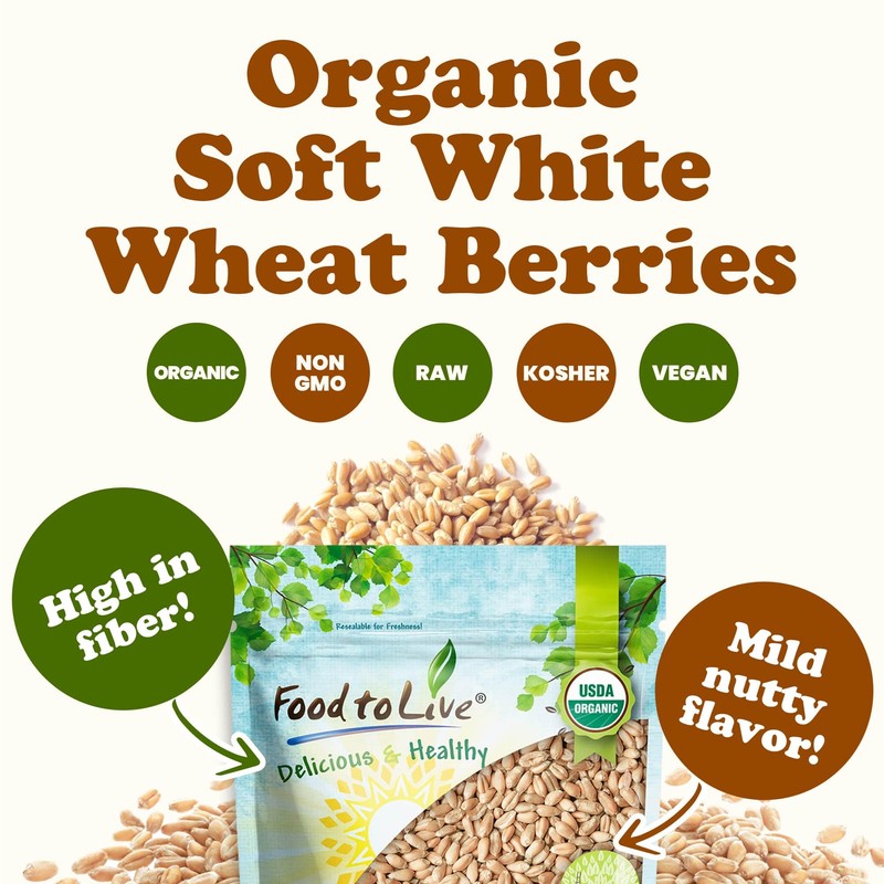 Food to Live Organic Soft White Wheat Berries, 1 Pound