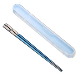 Portable Chopsticks Reusable with Case,Metal Stainless Steel Chopstick with Titanium Plated Dishwasher Safe(Blue Eagle 1 Pair)