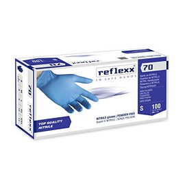 Reflexx R70/S Powder free nitrile gloves, gr4, 9 Size S, Light Blue (Pack of 100)