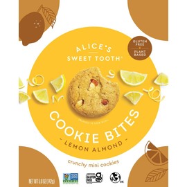 Alice's Sweet Tooth Lemon Almond Cookie Bites - Gluten-Free, Vegan, Crunchy Mini-Cookies - Plant-Based, Dairy-Free, Grain-Free, Soy-Free, Kosher – 5.0 ounces