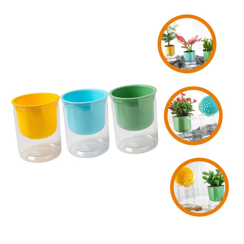 Kisangel Lazy Self Watering Flower Pots 3 Pack Round Glass-Like