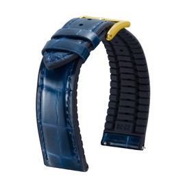 BINLUN Leather Watch Band 20mm Quick Release Premium Alligator Pattern Leather and Breathable Silicone Hybrid Watch Bands Replacement Strap for Men Women (Blue,Gold Buckle)