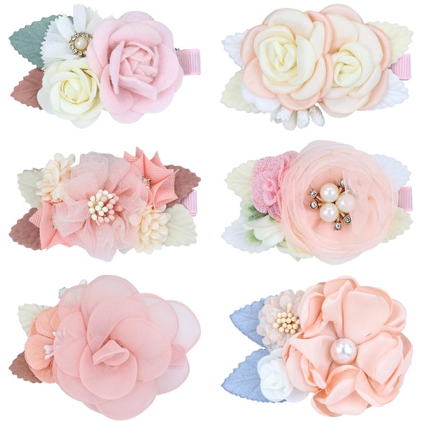 Dizila 6 Pieces Delicate Handmade Rose Flower Hair Bows Fully