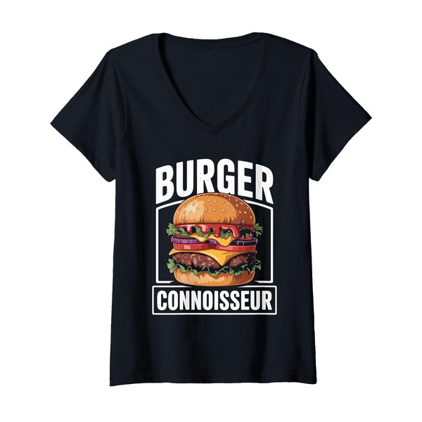 Womens Burger Connoisseur Juicy Cheese Delight V-Neck T-Shirt