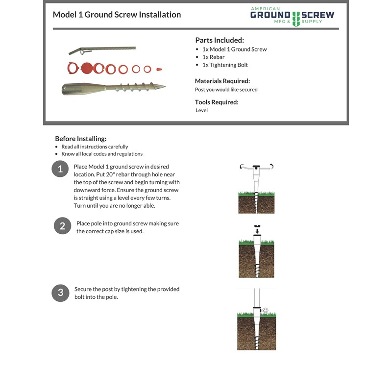 American Ground Screw Model 1 with Cap - Quick and