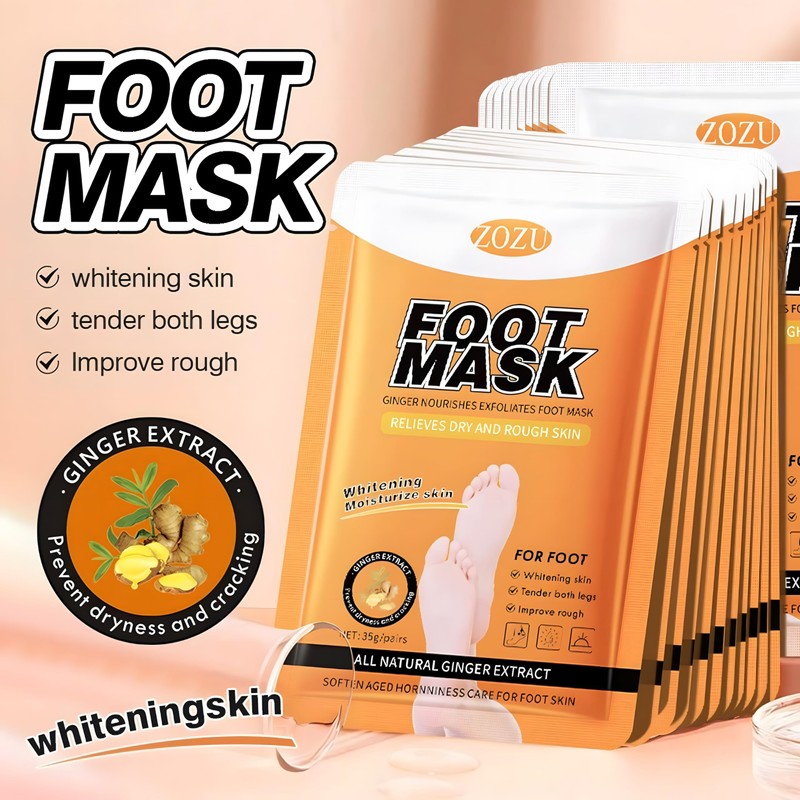 Ginger Extract Foot Mask, Hydrating, Rejuvenating & Exfoliating, 6 Pieces