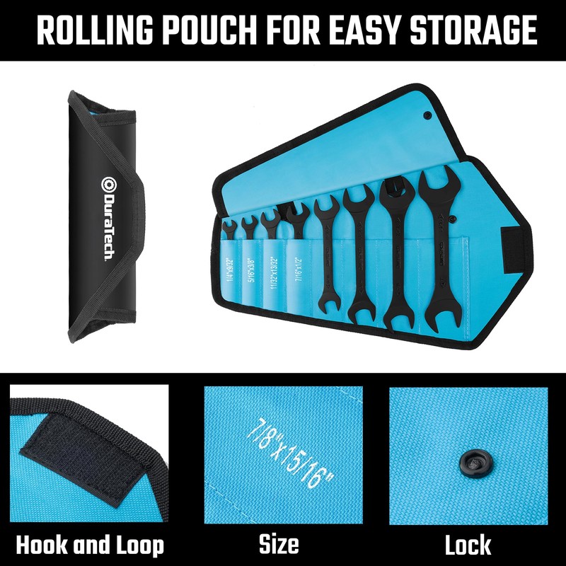 DURATECH Super-Thin Open End Wrench Set, SAE, 8-Piece,1/4" to 1-1/16",