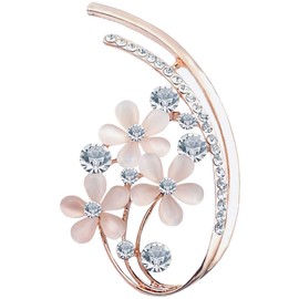 FENGJI Full Rhinestone Five Flower Opal Brooches for Women Vintage Clothing Decoration Jewellery Crystal Brooch Pins (Gold,Silver) (Rose gold)