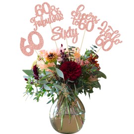 Gyufise 15Pcs 60th Birthday Centerpiece Sticks Sixty Happy 60th Table Flower Centerpieces Sticks Cheers to 60 Floral Decorations for 60th Birthday Party Centerpieces Supplies Rose Gold