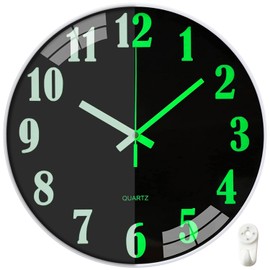 Sugarzoon Reloj de Pared de Cuarzo silencioso, 30 cm diámetro, Estilo Moderno, Decorativo para la Cocina, el Salón, el Comedor o la Habitación, Funciona con Pilas (Modelo Luminoso Negro)