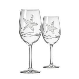 Rolf Glass Starfish All Purpose Wine Glass 18 Ounce | Set of 2 Large Wine Glasses | Lead-Free Glass | Engraved Large Wine Glasses | Made in the USA