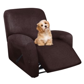 molasofa Recliner Chair Covers - 4 Pieces Leather Like Large Recliner Covers with Pocket Soft Stretch Recliner Slipcover for Lazy Boy Recliner Chair Washable Furniture Protector (Chocolate)