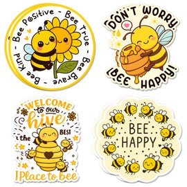 8 Pcs Positive Bee Stickers - Vinyl Sticker for Laptop, Car, Scrapbooks - Yellow Bee Sticker Decals for Bees Lovers, Animal Lover, Women, Girls, Friends