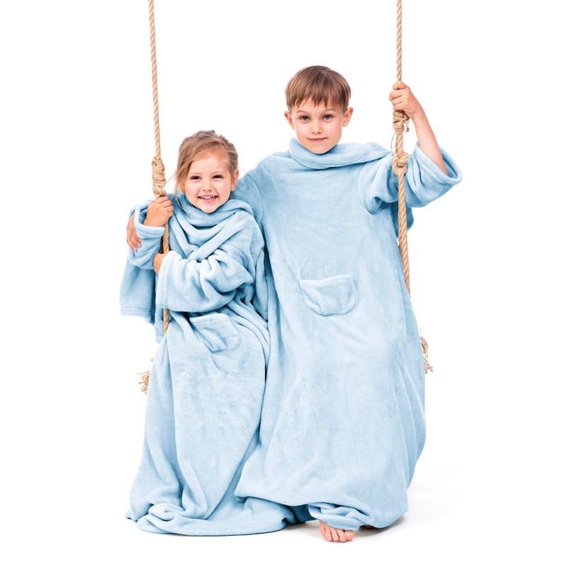 DecoKing Lazy TV Blanket, Microfibre Fleece Blanket with Sleeves, Pockets