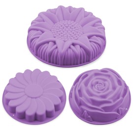 Silicone Baking Molds,3 Pack Non-stick Flower Shape Silicone Cakes Pan Bread Pie Flan Tart Jello Molds,Reusable Food-Grade Large Flower Baking Trays