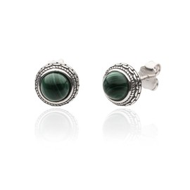 Small Genuine Malachite 925 Sterling Silver Hypoallergenic Studs Earrings Jewelry for Women Dainty Trendy Antiqued Silver Earrings Jewelry Gifts for Women and Young Lady Her Keenove
