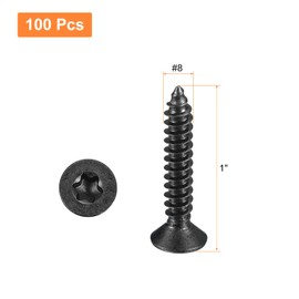 uxcell #8 x 1-inch Flat Head Torx/Star Wood Screws, 100 Pcs 304 Stainless Steel, Full Threaded, Black Coated, Self-Tapping Screws Fit T20 Bit for Wood, Plastic and Soft Metal