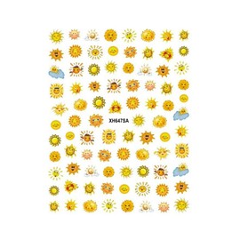 Generic Sunflower Nail Sticker Flowers Smiley Sun Yellow Daisy Leaf Flower Xh647Sa Nail Wraps Art Stickers Manicure Supplies for Women for Home Nails Full Long Lasting Easy Apply and Remove