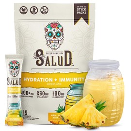 Taste Salud Salud 2-in-1 Hydration Packets + Immunity Electrolytes Powder, Pineapple - Agua Fresca Drink Mix, Elderberry, Dairy & Soy Free, Non-GMO, Gluten Free, Vegan, Low Calorie, 1g Sugar (15 Servings)