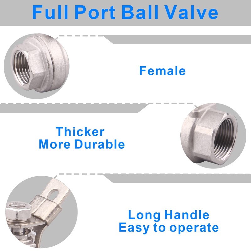 DERNORD Stainless Steel 304 Ball Valve, Full Port Heavy Duty