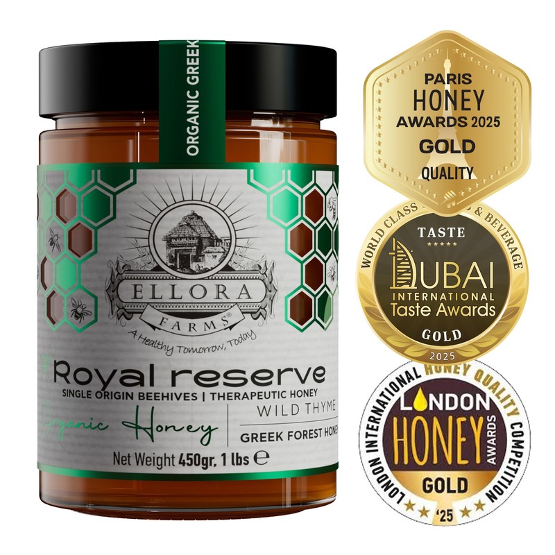 Ellora Farms Organic Greek Honey, Wild Thyme, Raw Unfiltered, Preservative