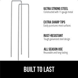 GORILLA GRIP 100 Pack Strong Galvanized Steel Landscape Staples, Rust-Resistant Sharp Tips, Plant and Garden Stakes, Adjustable Ground Yard Anchors, Outdoor Metal Landscaping Pins for Lawn, 6 Inch