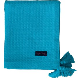 Ragged Rose 140 cm x 180 cm Waffle Throw - Versatile Indoor & Outdoor Throw Waffle Weave Cotton with Corner Tassles - Cotton Throws for Sofa & Bed (Turquiose)