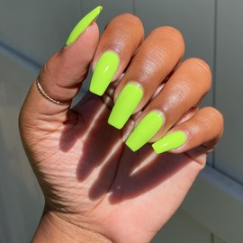 Neon Green Press On Nails Medium Long Square, Xcreando Medium Coffin Nails Acrylic Press ons Glue on Nails Long Length, Solid Color Fake Nail for Women, Natural Thick Artificial Nail Stick on