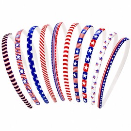 ZIRICHER 10 Pcs 4th of July Headbands for Women Girls, Patriotic Red White Blue Star Stripes Hair Bands, Soft Comfortable Hair Accessories for Independence Day, Parties, Daily Outfits (blue)