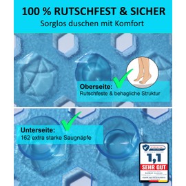 Blumbach® Shower Mat Non-Slip 53 x 53 cm - 100% BPA Free - Includes 2 Hooks for Hanging - Non-Slip Mat Shower & Bathtub, Shower Mat, Mould Resistant & Machine Washable