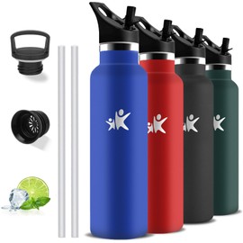 Stainless Steel Water Bottle, 1 Litre, Double-Walled Vacuum Insulated, Water Bottle with Straw, BPA-Free, Sports Drinking Bottles, 1 Litre, Leak-Proof, for Hiking, Camping, Travel, Adults,