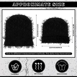 Chuarry Distressed Knitted Beanie Fuzzy Winter Hats Thick Warm Y2k Beanie Snow Knit Cap Skull for Women Men(Black,Regular Style)