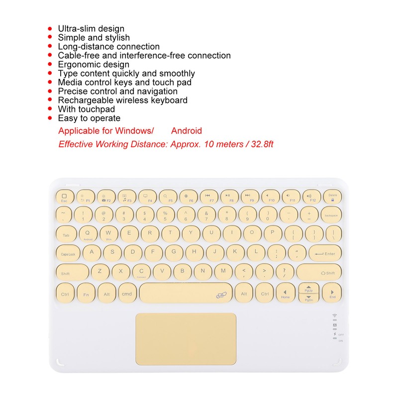 Bluetooth Keyboard Touchpad Round Keycap with Ergonomic Design Stable Connection
