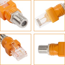 MEIRIYFA RF to RJ45 Converter, Coaxial to Ethernet Adapter F Female to RJ45 Male Barrel Coax Couplers Straight Connector for Line Tester (4PCS)