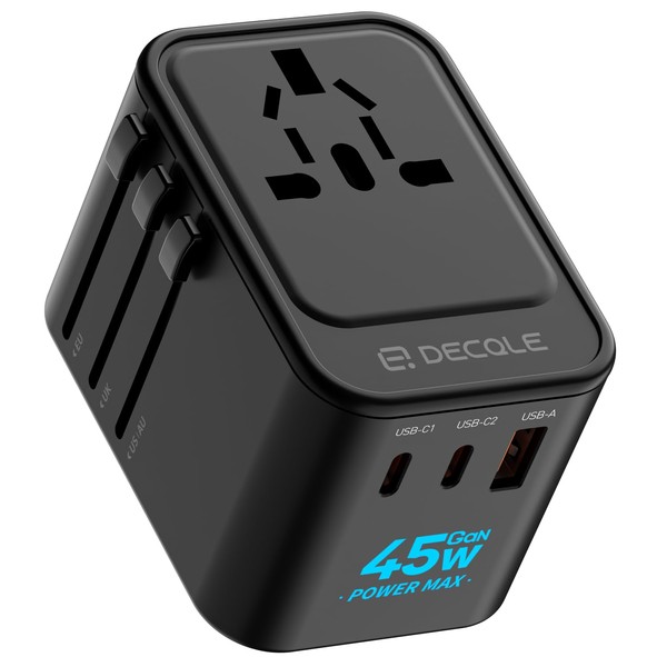 decqle Universal Travel Adapter, International Travel Plug Adapter with 2