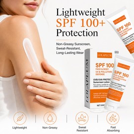 SPF 100 Face & Body Sunscreen, Broad Spectrum Protection with Antioxidants, Oil-Free & Non-Greasy Sun Screen, Travel Size Sunblock, Lightweight Daily Moisturizer for Sun Sensitive Skin, 2 Pack JJ