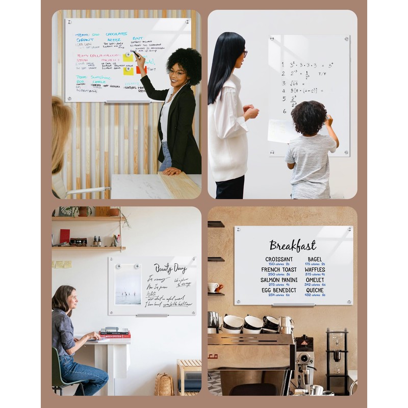 Mifuro Magnetic Glass Whiteboard，36"x24" Wall Mounted Frameless Dry Erase Board