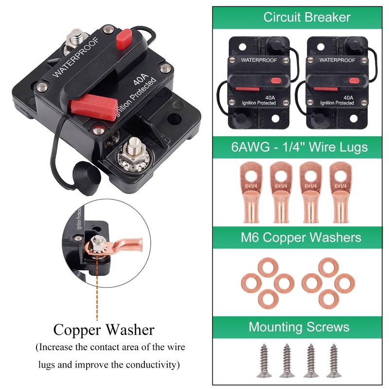 Zesugo 2-Pack 40A Circuit Breaker with Manual Reset for Car