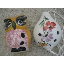 Ocarina Combo Offer: One Ceramic Owl Pattern Ocarina & 6 Holes Pear Shape floral pattern ceramic Alto-C ocarina. Very Artful Design Pattern. Good Sounding - Voluminous and Warm Sounding.