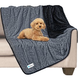 PetAmi Waterproof Dog Blanket, Leakproof Puppy Blanket for Medium Large Dogs, Furniture Sofa Couch Cover Protector, Fleece Pet Throw Indoor Cat Kitten, Reversible Washable Soft Plush, 40x60 Black Gray