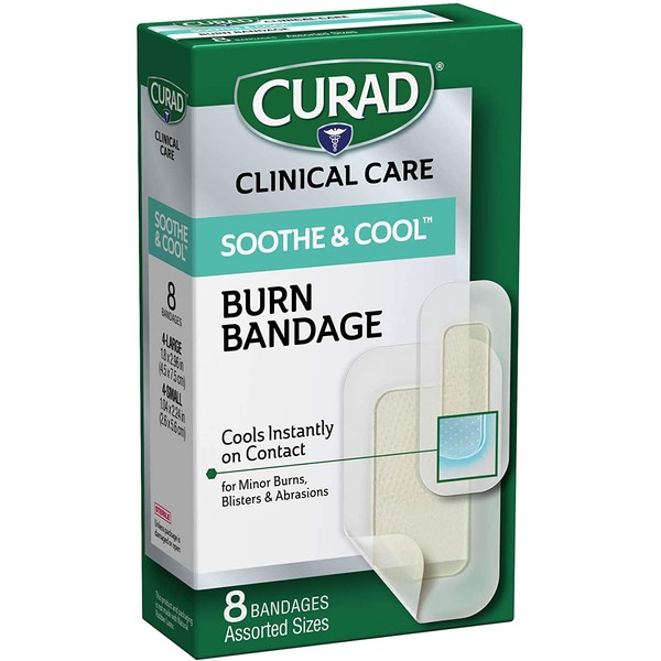 CURAD Soothe & Cool Burn Bandages, Instant Cooling, Assorted Sizes, 8 Count