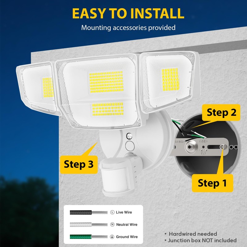 90W 10000LM LED Security Lights Motion Sensor Outdoor Lights, 4