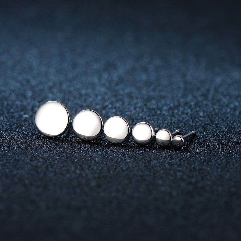 White Gold Plated Sterling Silver Dot Stud Earrings 3mm-8mm Options,