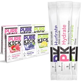 Pure Kick Hydration Singles To Go Drink Mix, Variety Pack, 2 Boxes Citrus, 2 Boxes Strawberry Watermelon, 2 Boxes Concord Grape (36 Single Servings)