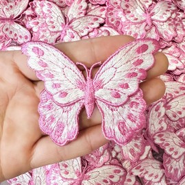 18 Pcs Pink Butterfly Applique Patches Sew On Patches Set Butterfly Embroidered Appliques for DIY Crafts