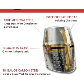 Tattva Tactical Full Size Brass Crusader Barrel Helm Full Size Helmet Medieval Knights Templar